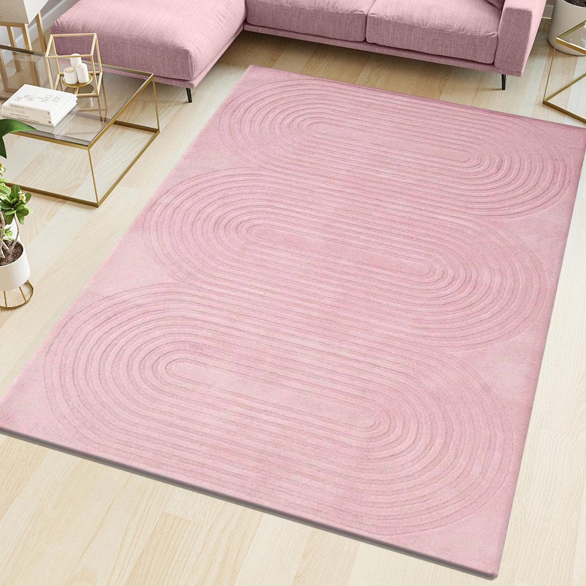 Alfombra de lana tejida a mano de color rosa para dormitorio WK-704