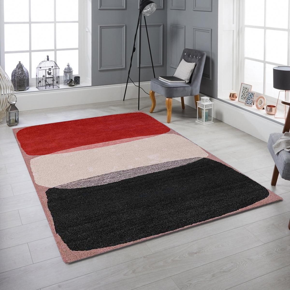 Red Hand Tufted Wool Area Rug For Bedroom WK-754