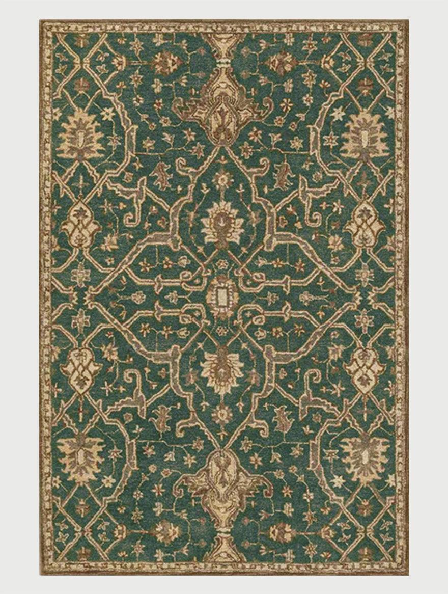 Green Hand Knoted Wool Area Rug For Bedroom WK-774