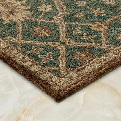 Green Hand Knoted Wool Area Rug For Bedroom WK-774