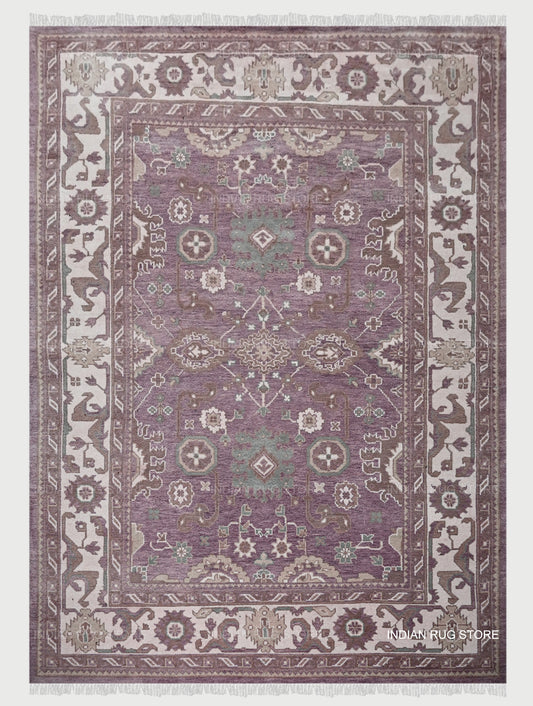 Hand Knotted Modern Turkish Oushak Gray Multicolor Wool Rug