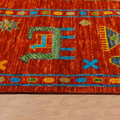 Hand Knotted Wool Red Multicolor Living Room Rug