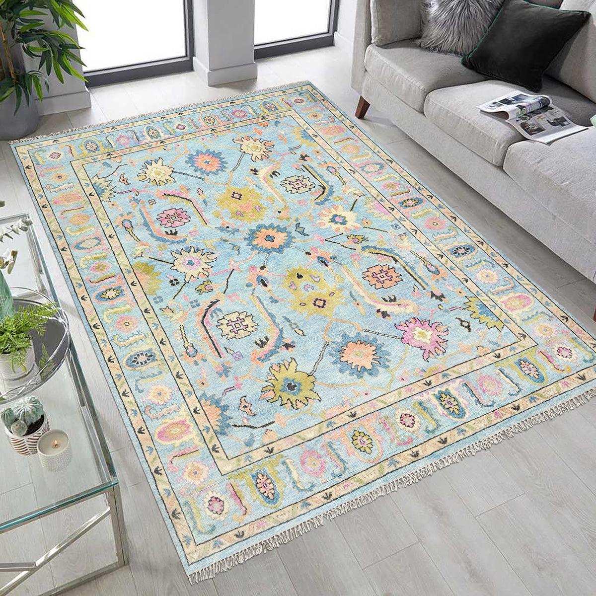 Eco Friendly Blue Farmhouse Handmade Wool Rugs Z-53