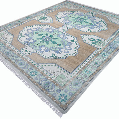 Brown & Blue Farmhouse Beautiful Handmade Wool Rug Z-88