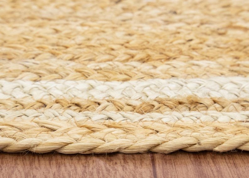 Handwoven Jute Stair Treads, Beige & White Braided Stair Rug