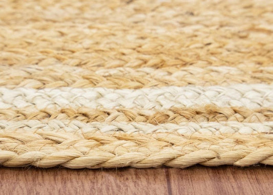 Handwoven Jute Stair Treads, Beige & White Braided Stair Rug