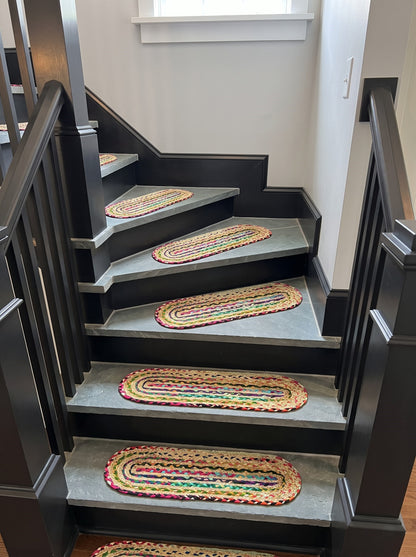 Braided Jute Stair Treads, Chindi Cotton Multicolor Oval Rug