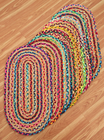 Braided Jute Stair Treads, Chindi Cotton Multicolor Oval Rug