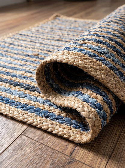 Braided Denim Jute Stair Treads, Boho Farmhouse Non-Slip Mats