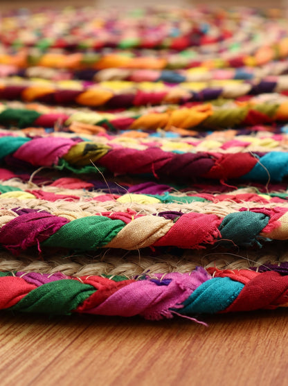 Braided Jute Stair Treads, Chindi Cotton Multicolor Oval Rug