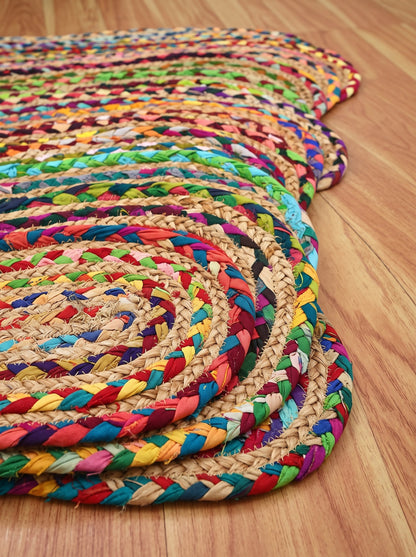 Braided Jute Stair Treads, Chindi Cotton Multicolor Oval Rug