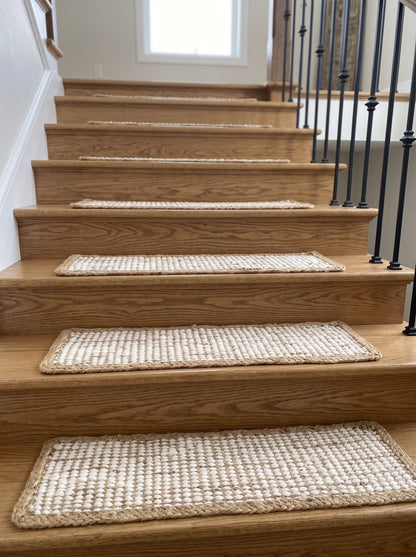 Handwoven Braided Jute Stair Treads – Sisal Boho Farmhouse Rug Set