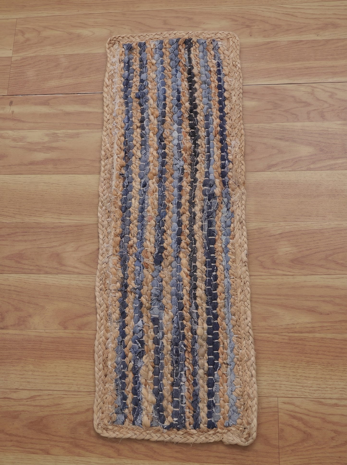 Braided Denim Jute Stair Treads, Boho Farmhouse Non-Slip Mats