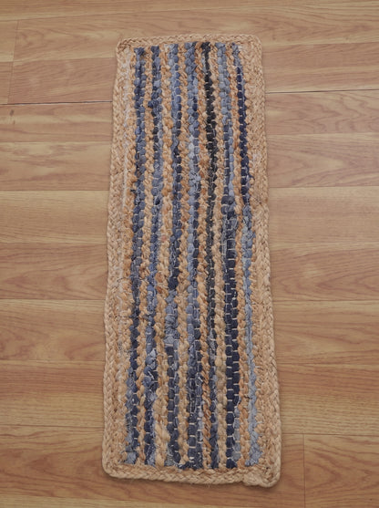 Braided Denim Jute Stair Treads, Boho Farmhouse Non-Slip Mats