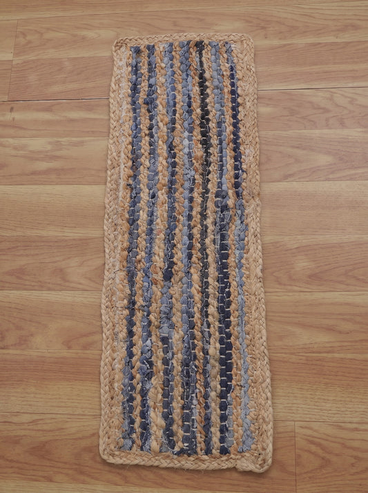 Braided Denim & Jute Stair Treads – Boho Farmhouse Non-Slip Mats
