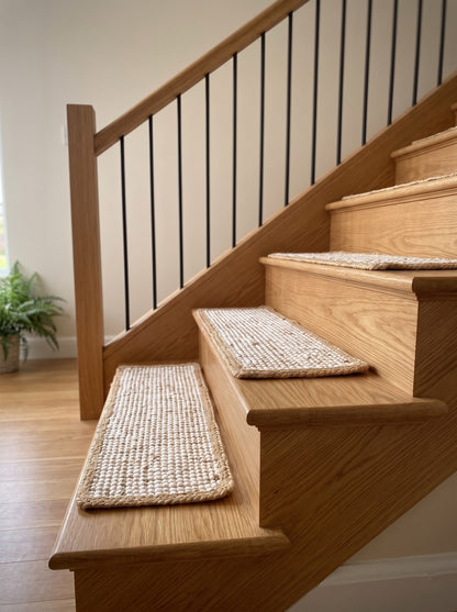 Handwoven Braided Jute Stair Treads – Sisal Boho Farmhouse Rug Set