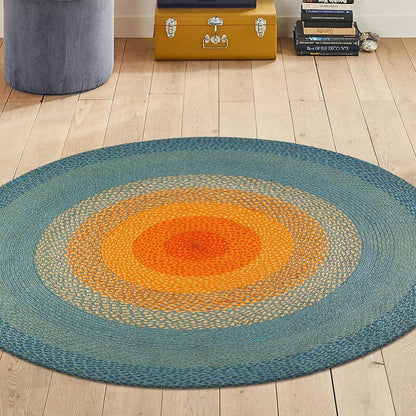 Orange Hand Braided Round Outdoor Cotton Rugs