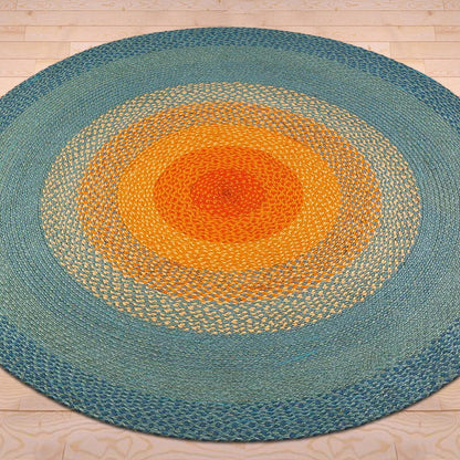 Orange Hand Braided Round Outdoor Cotton Rugs