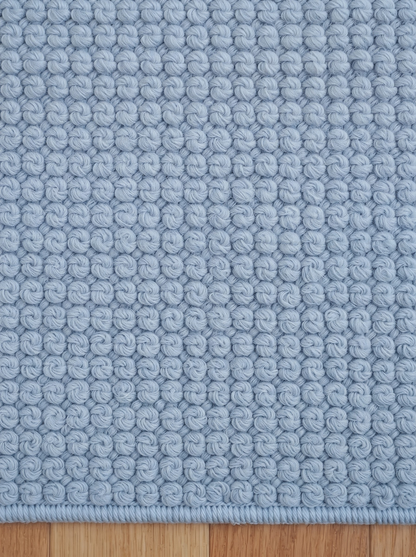 Powder Blue Wool Stair Treads Set, Pebble Non-Slip Carpet Mats, Coastal Farmhouse Rug