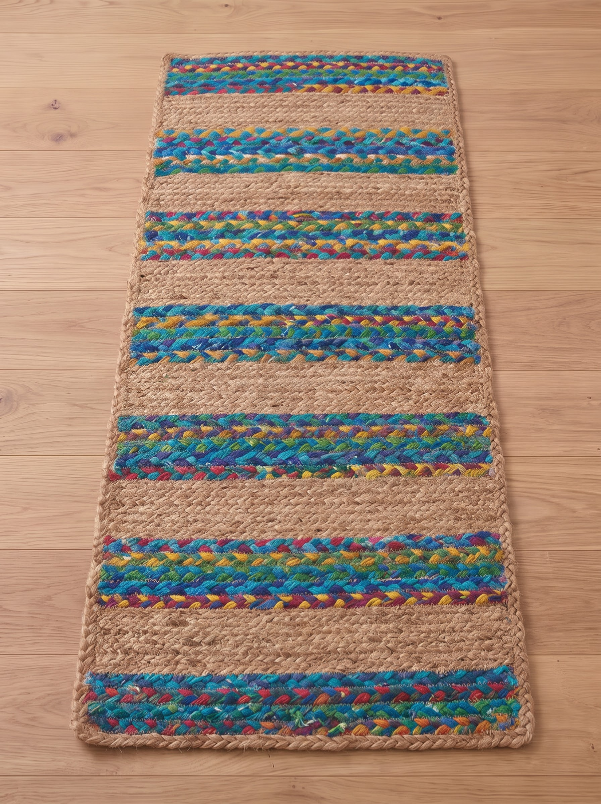Turquoise Inlay Handwoven Stair Tread Mats, Boho Staircase Step Decor (Set)