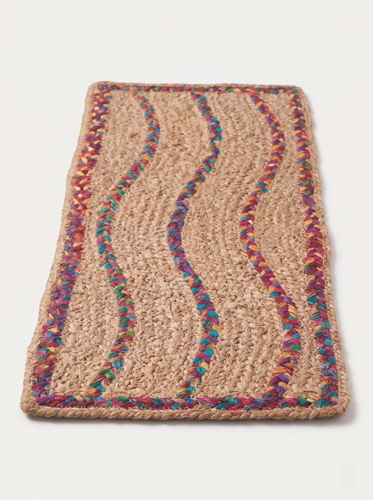 Braided Handmade Stair Treads, Multicolor Squiggle Pattern, Boho Staircase Mats (Set)
