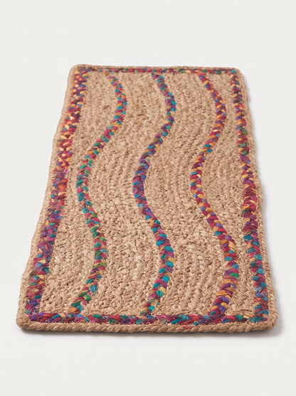 Braided Handmade Stair Treads, Multicolor Squiggle Pattern, Boho Staircase Mats (Set)
