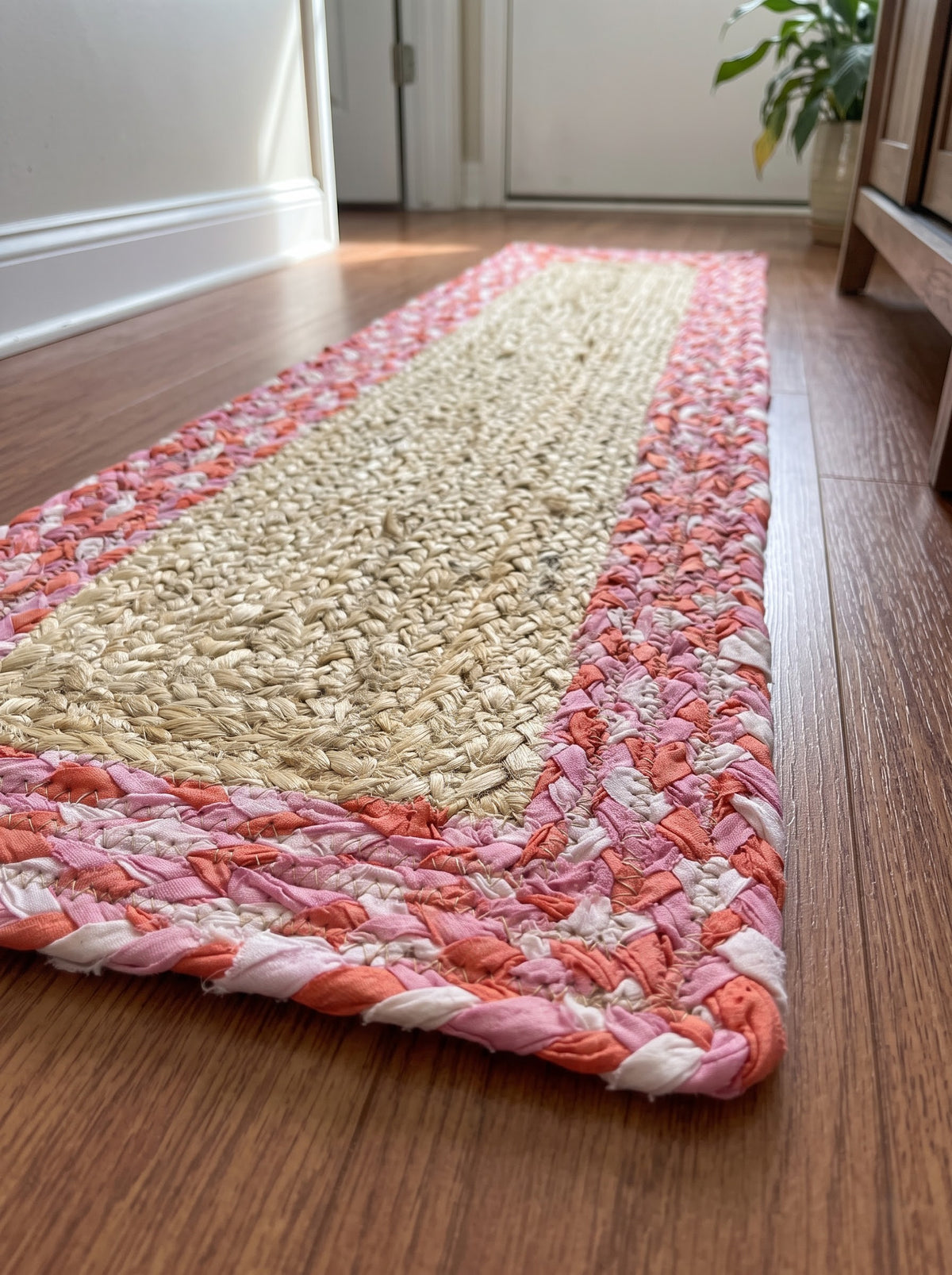 Pink Chindi Cotton Border Jute Stair Treads – Braided Modern Step Mats