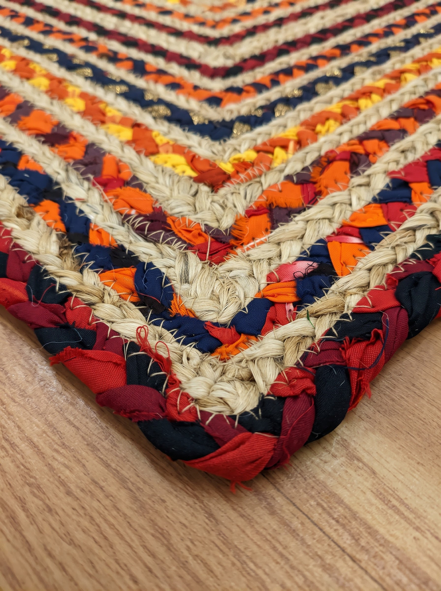 Multicolor Geometric Braided Jute Stair Treads, Set of 15 Rugs