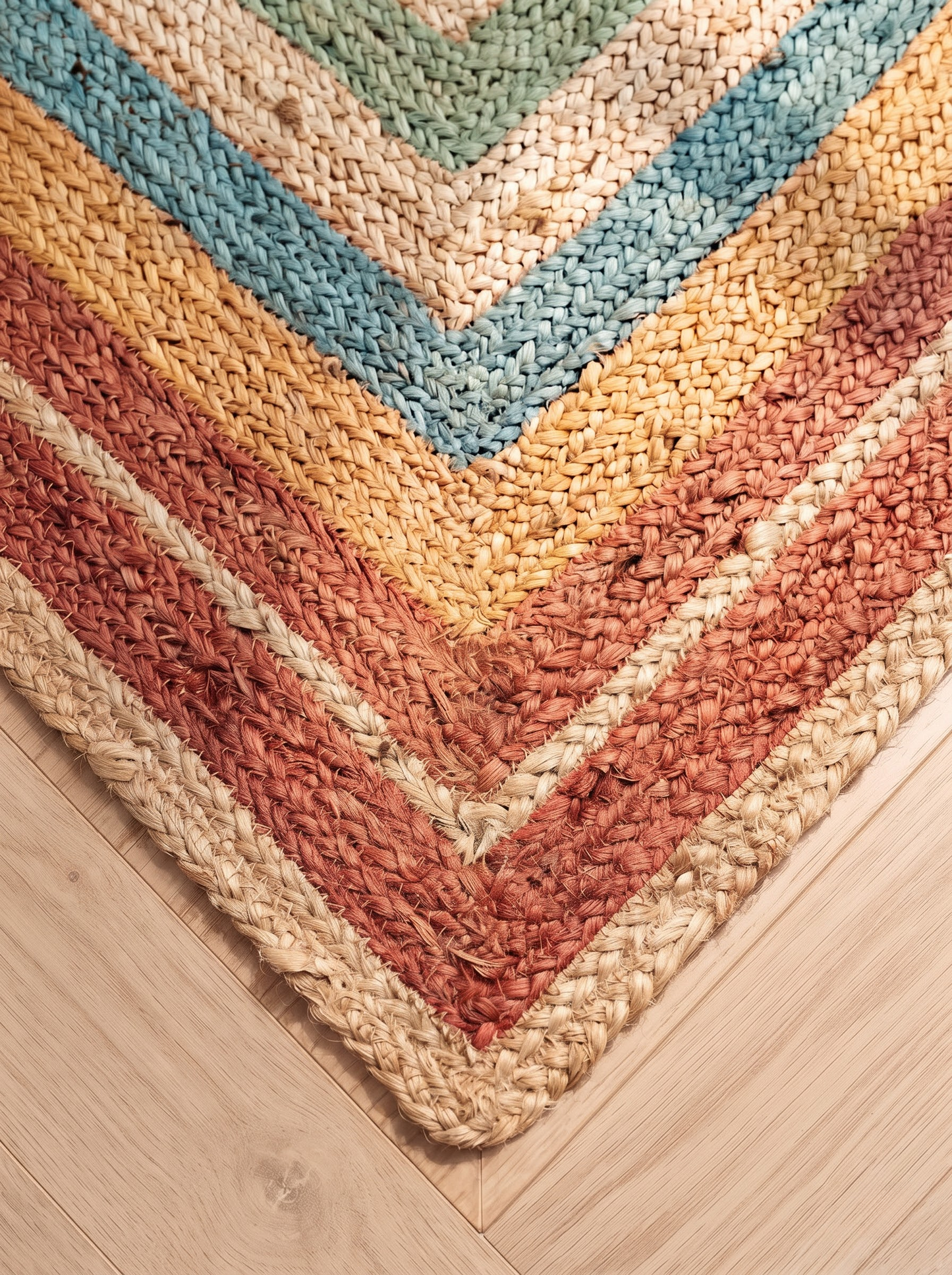 Braided Jute Stair Treads Set, Colorful Rainbow Boho Runner Rugs, Non-Slip Farmhouse Style