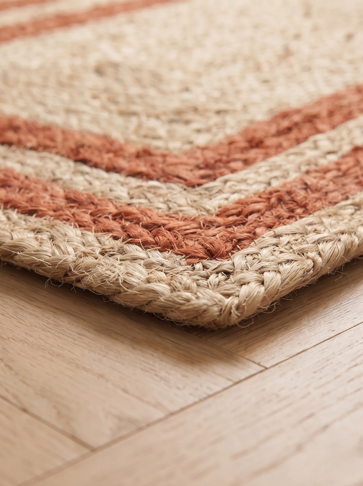 Boho Terracotta Border Braided Jute & Cotton Rug Rustic Farmhouse Entryway & Accent Mat