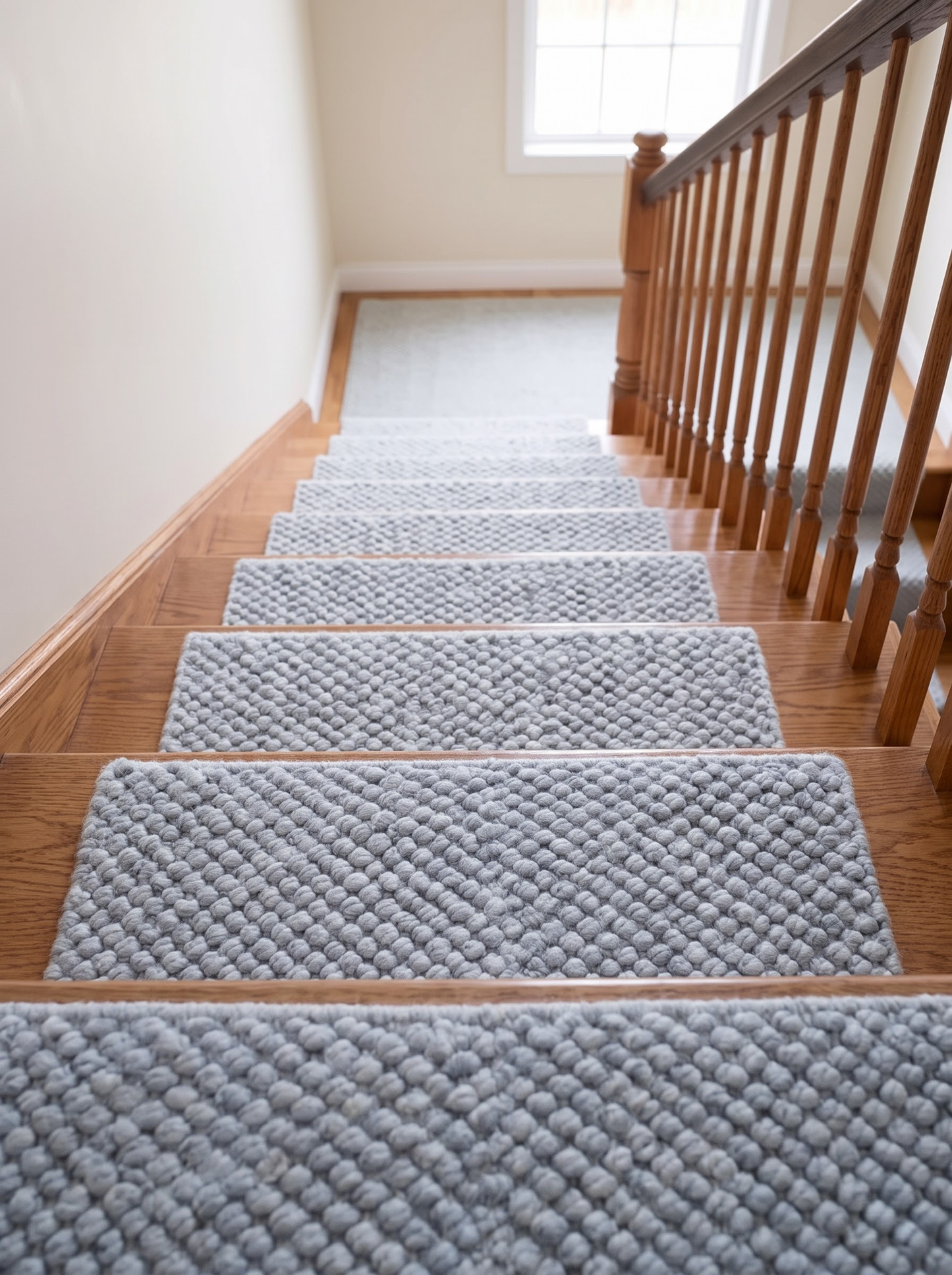 Powder Blue Wool Stair Treads Set, Pebble Non-Slip Carpet Mats, Coastal Farmhouse Rug