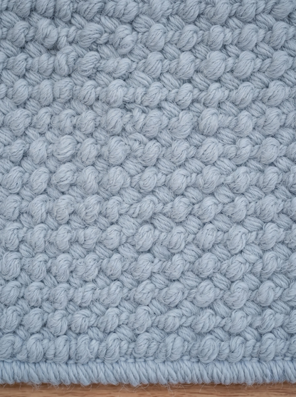 Powder Blue Wool Stair Treads Set, Pebble Non-Slip Carpet Mats, Coastal Farmhouse Rug