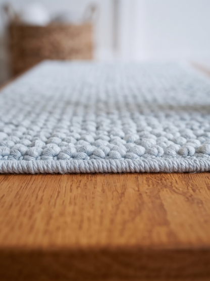 Powder Blue Wool Stair Treads Set, Pebble Non-Slip Carpet Mats, Coastal Farmhouse Rug