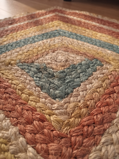 Braided Jute Stair Treads Set, Colorful Rainbow Boho Runner Rugs, Non-Slip Farmhouse Style