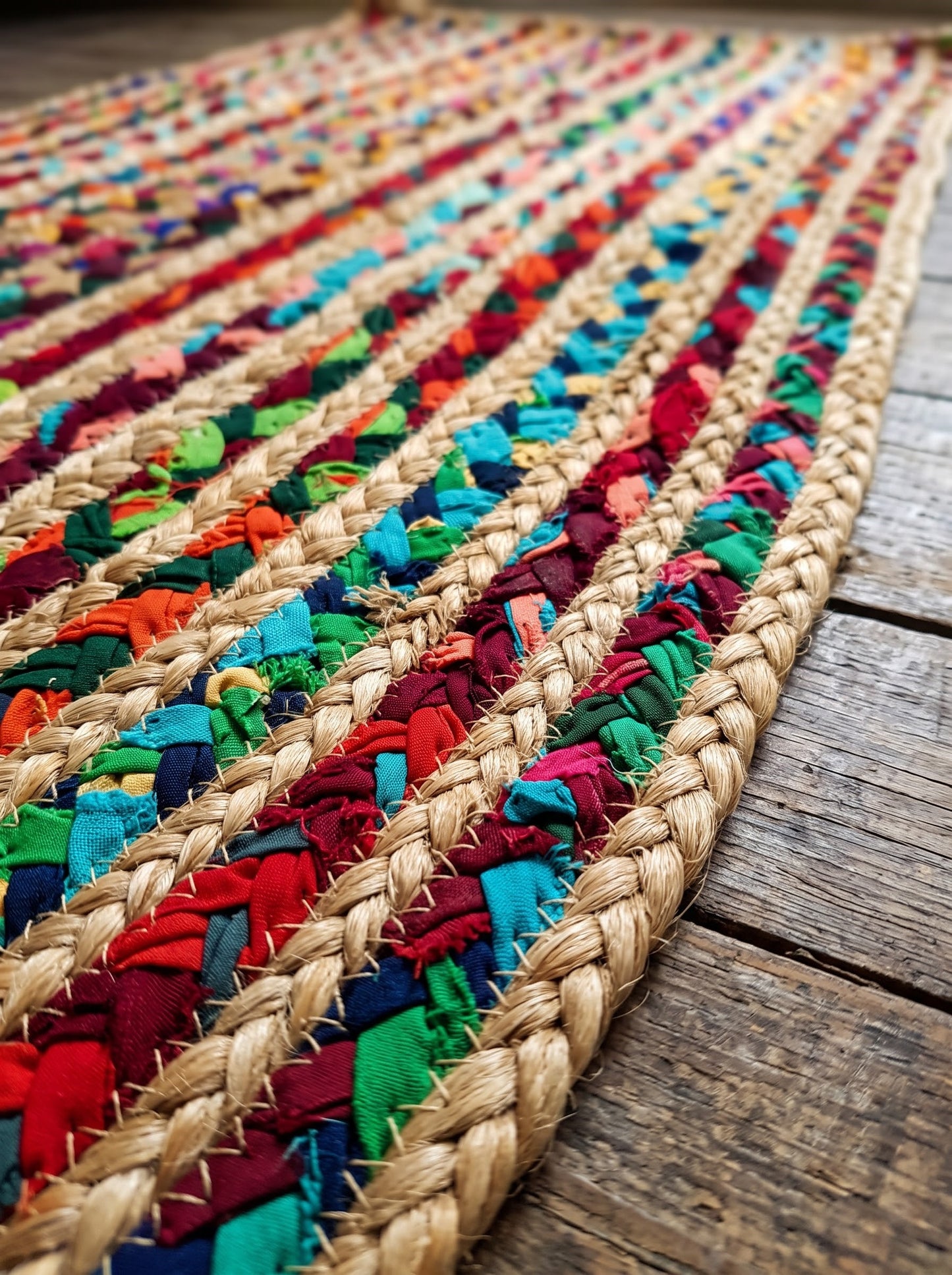 Braided Jute Stair Treads, Chindi Cotton Multicolor Oval Rug