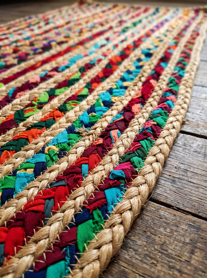 Braided Jute Stair Treads, Chindi Cotton Multicolor Oval Rug