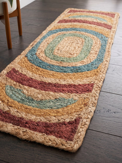 Braided Jute Stair Treads Set, Colorful Rainbow Boho Runner Rugs, Non-Slip Farmhouse Style