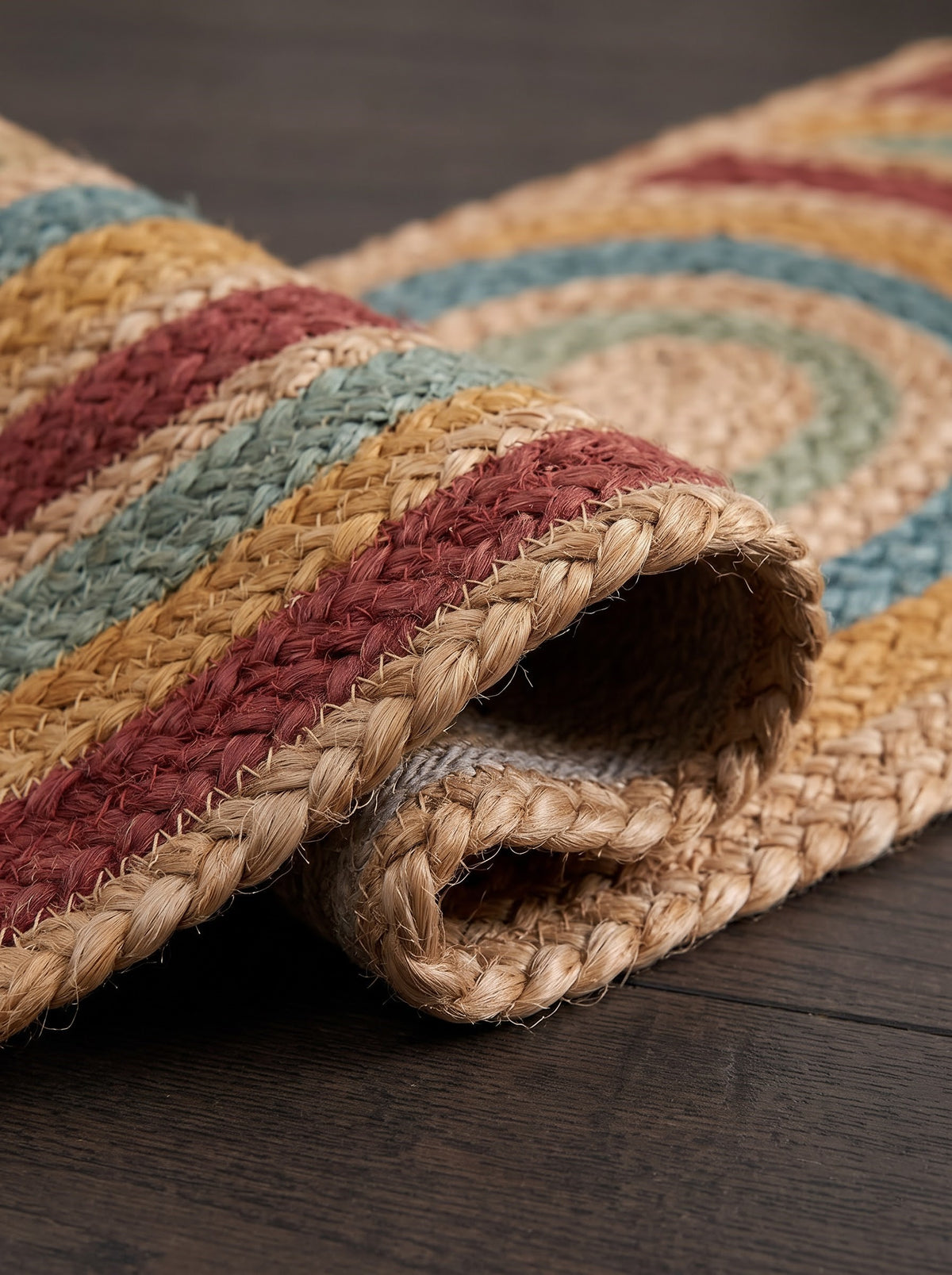 Braided Jute Stair Treads Set, Colorful Rainbow Boho Runner Rugs, Non-Slip Farmhouse Style