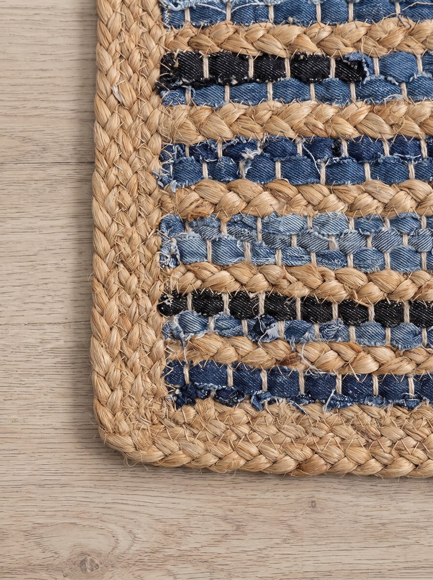 Braided Denim Jute Stair Treads, Boho Farmhouse Non-Slip Mats