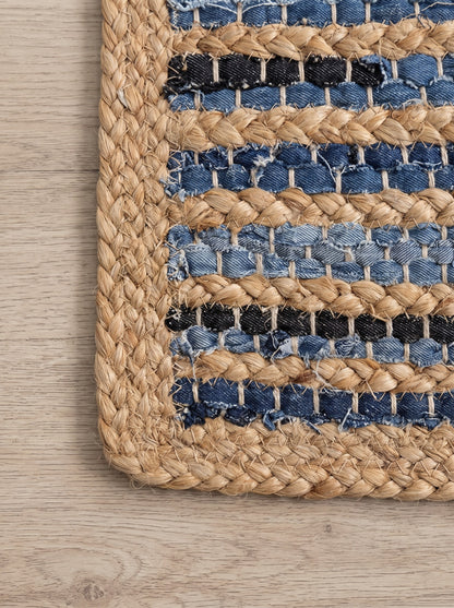 Braided Denim Jute Stair Treads, Boho Farmhouse Non-Slip Mats