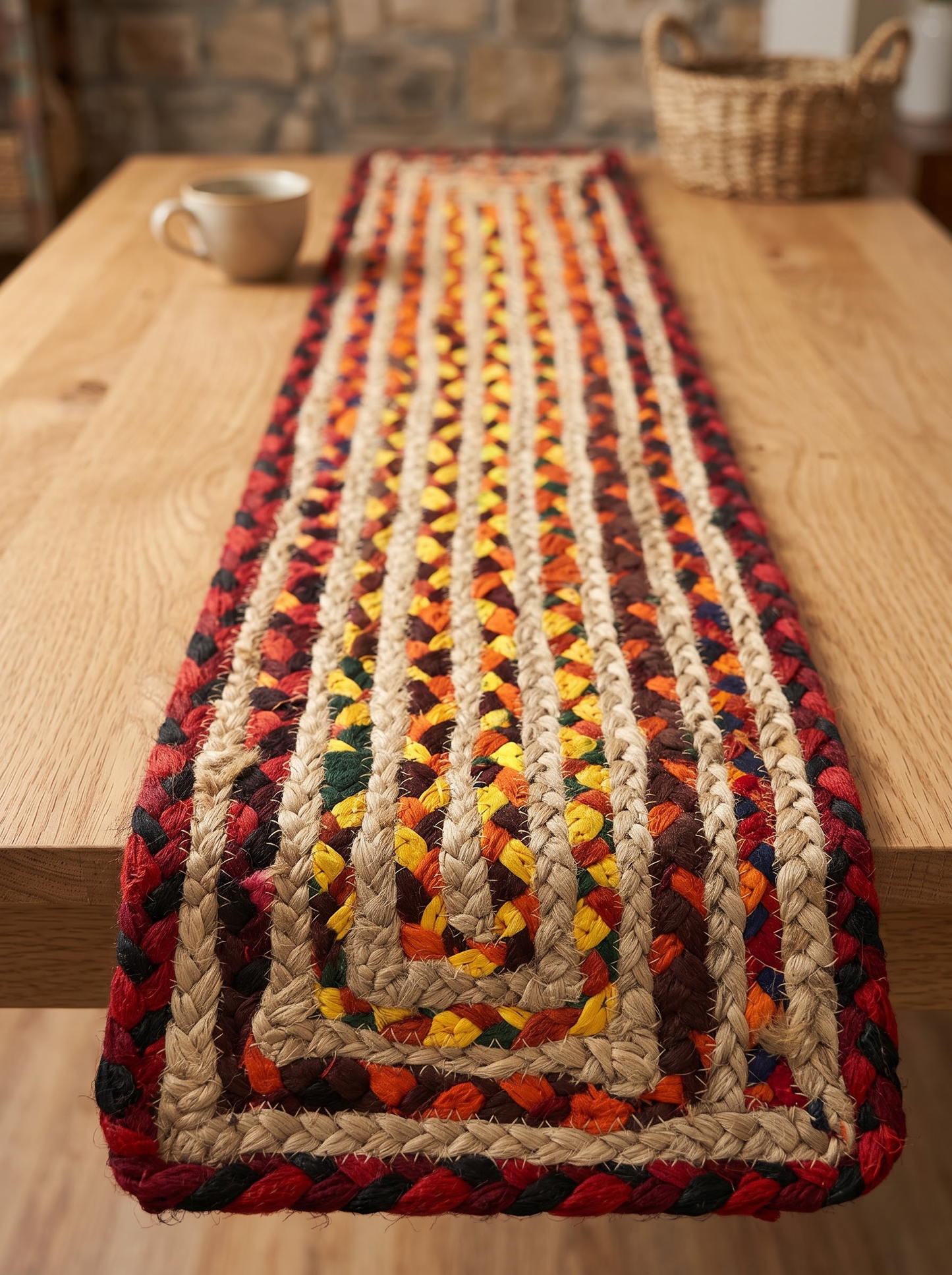 Multicolor Geometric Braided Jute Stair Treads, Set of 15 Rugs