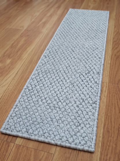 Powder Blue Wool Stair Treads Set, Pebble Non-Slip Carpet Mats, Coastal Farmhouse Rug