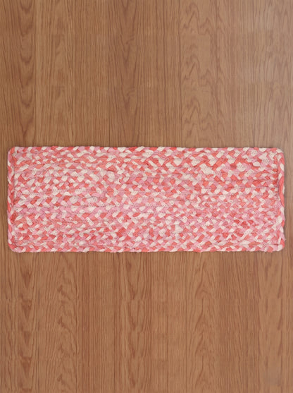 Hand Braided Chindi Stair Treads, Pink & White Cotton Boho Jute Rug