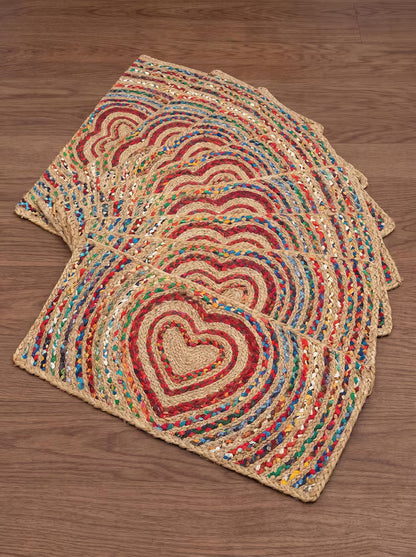 Handmade Braided Jute Stair Treads, Heart Chindi Cotton Rug, Boho Stair Runner Decor