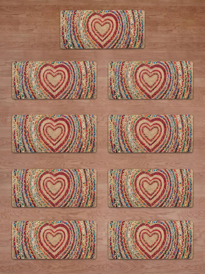 Handmade Braided Jute Stair Treads, Heart Chindi Cotton Rug, Boho Stair Runner Decor