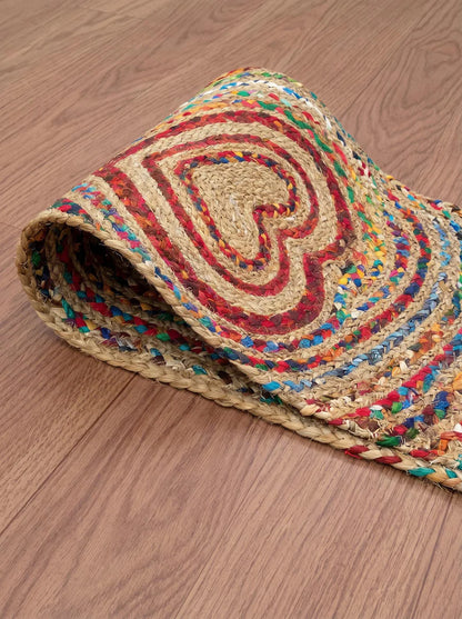 Handmade Braided Jute Stair Treads, Heart Chindi Cotton Rug, Boho Stair Runner Decor