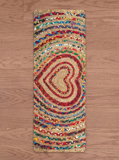 Handmade Braided Jute Stair Treads, Heart Chindi Cotton Rug, Boho Stair Runner Decor