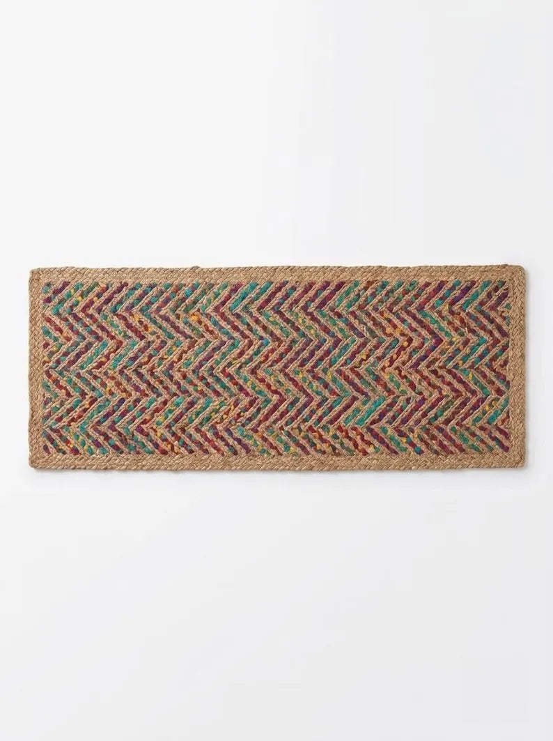 Multicolor Fishbone Stair Treads Handmade Jute Boho Step Rugs