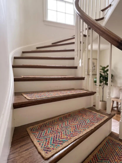 Multicolor Fishbone Stair Treads Handmade Jute Boho Step Rugs
