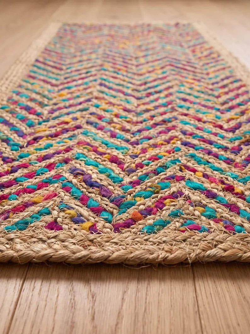 Multicolor Fishbone Stair Treads Handmade Jute Boho Step Rugs